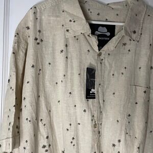 Winston‎ Palm Tree Print Shirt Mens 4XL Button Up Short Sleeve Beige Linen